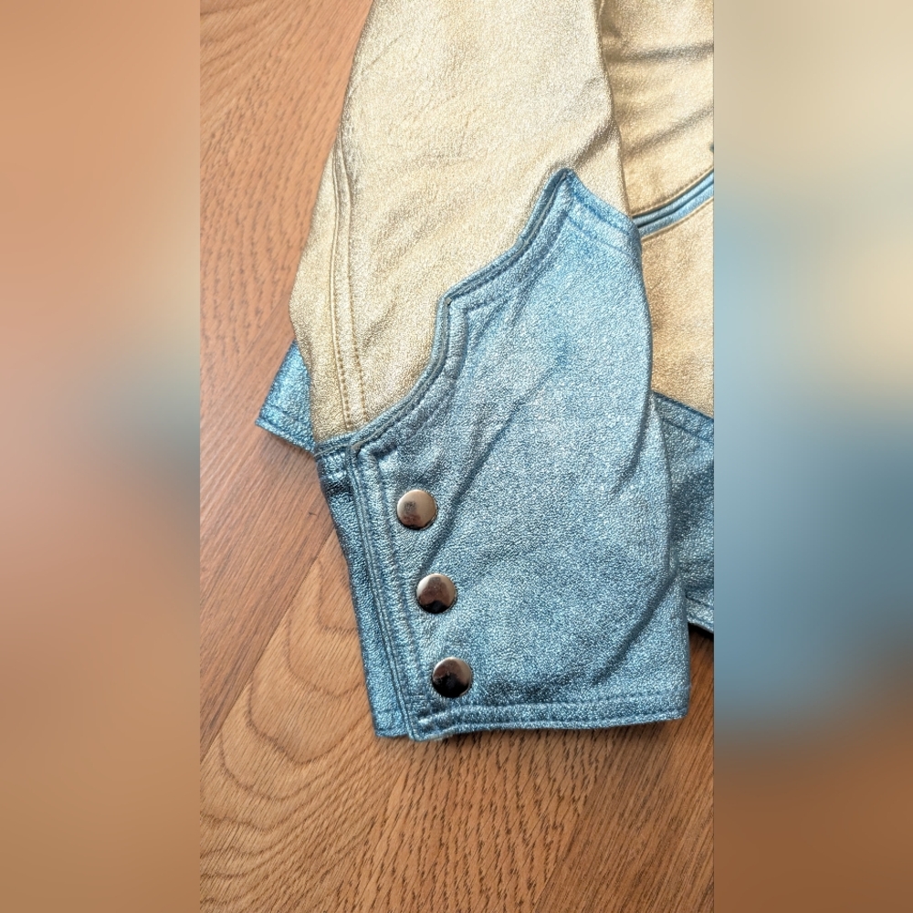 MARC JACOBS Blue western metallic womens cowboy leather Jacket vintage Coat sz S - Picture 3 of 13
